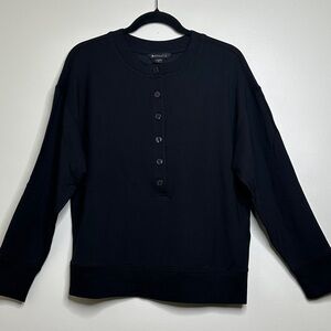 Athleta Black Henley Half Button-Up Pull-Over Tencel Sweatshirt Size Small NWOT